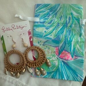 Lilly Pulitzer Sea Dreamer Shell Hoop Earrings with Blue and Green Pouch